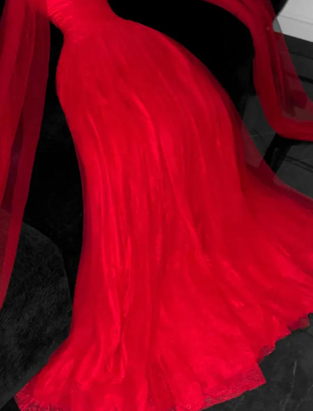 Charming A Line Strapless Simple Red Tulle Prom Dress DP4641