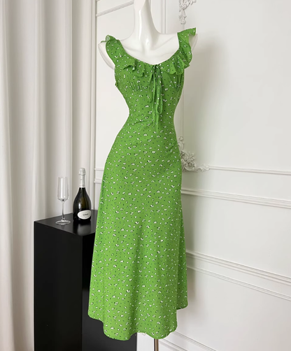 Stunning Green A Line Straps Chiffon Vacation Dress Summer Dress Outfits DP3557