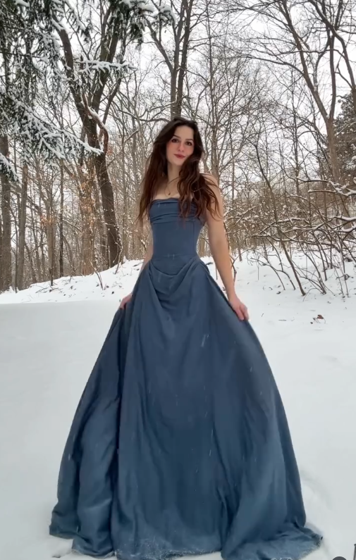 Simple A Line Strapless Grey Satin Long Prom Dress Graduation Prom Dress DP4872