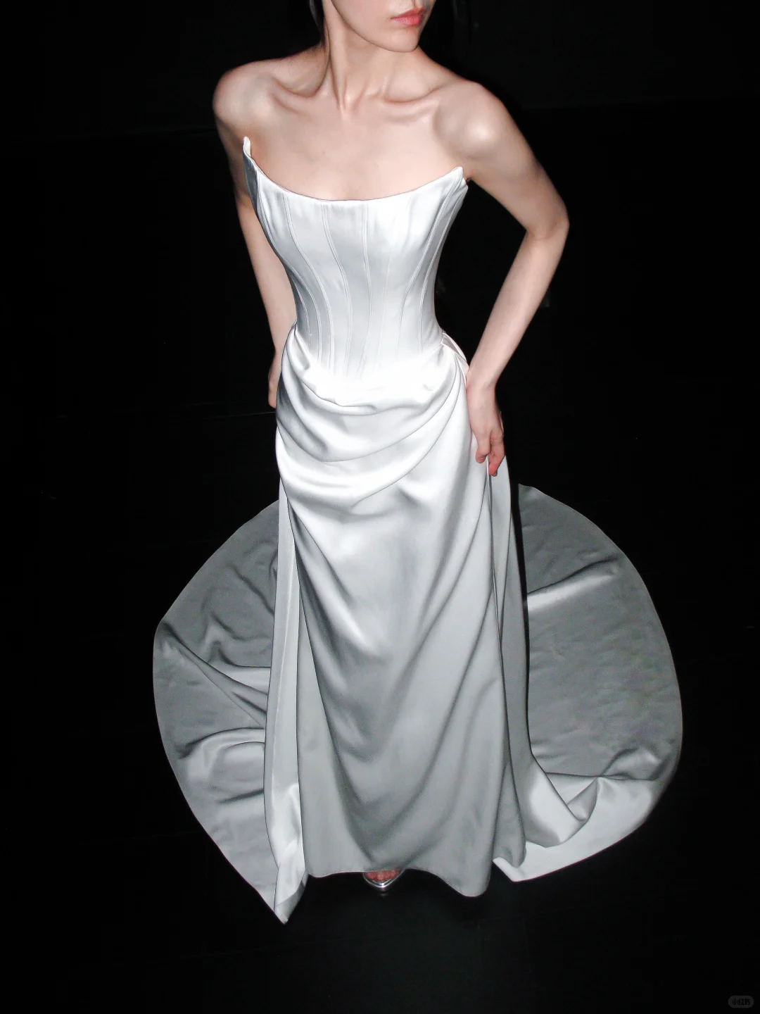 Classic High-class A Line Strapless White Corset Satin Long Wedding Dress DP6375