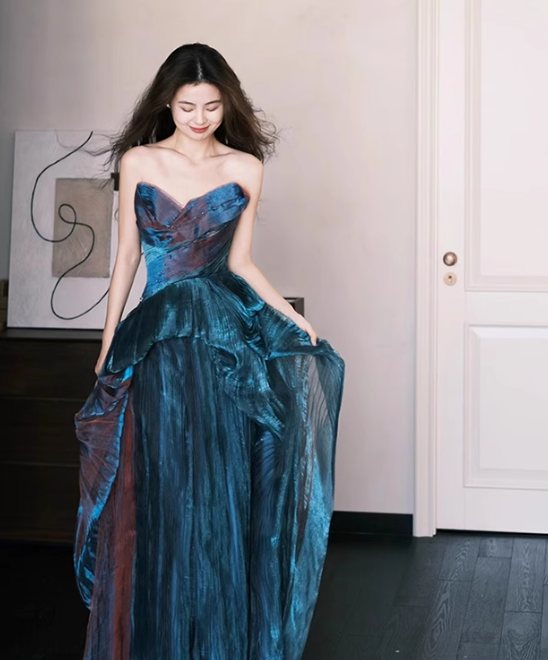 Sapphire A Line Sweetheart Neck Tulle Prom Dress Evening Dress Formal Dress DP3155