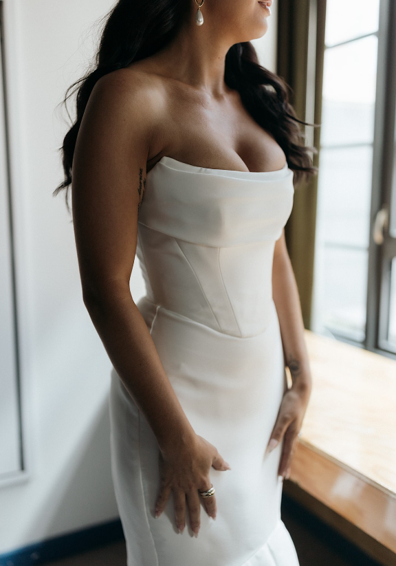 Simple Mermaid Strapless Satin Long Sweep Wedding Dress DP1876