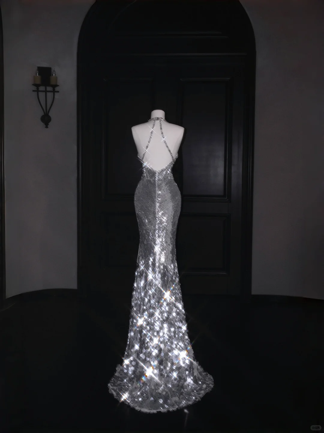 Sexy Mermaid Halter Silver Sequin Open Back Long Prom Dress Evening Dress DP2654
