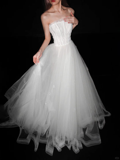 Exquisite White Tulle Long Wedding Dress DP5189