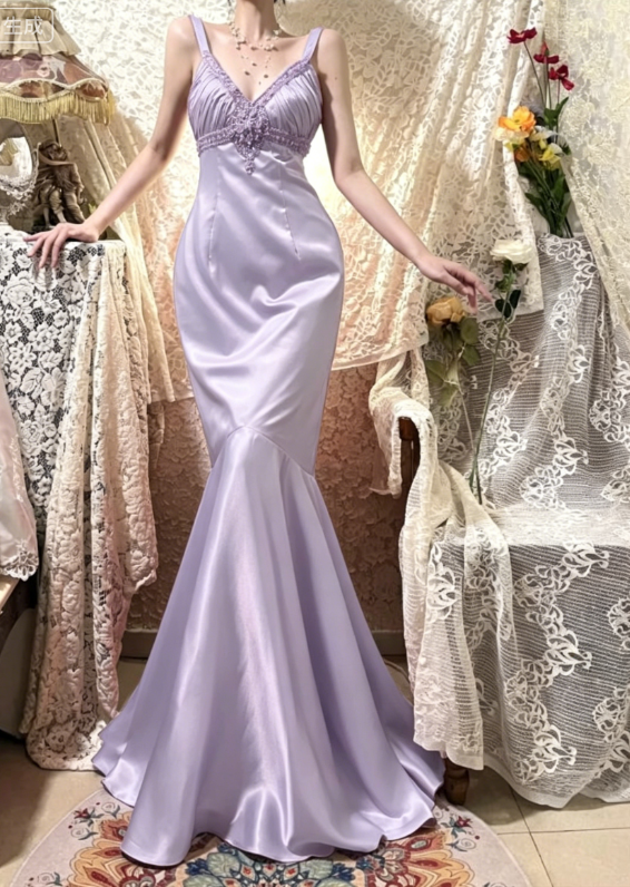 Vintage Red Mermaid Straps Exquisite Beaded Satin Prom Dress DP5178