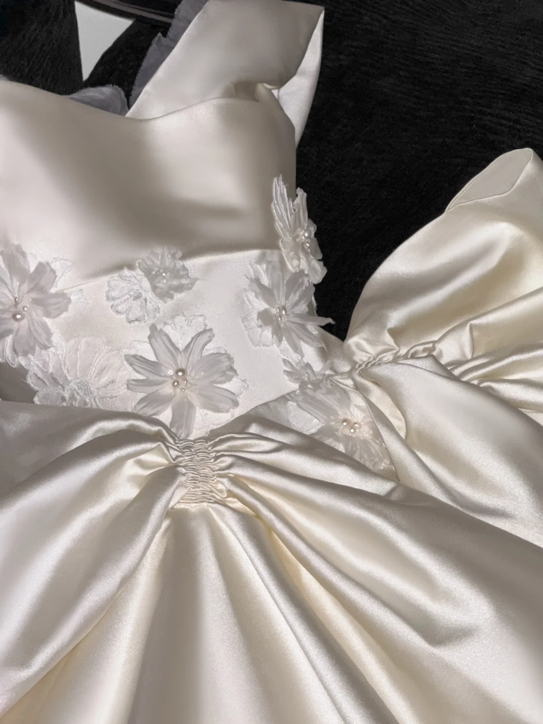 Cute A Line Off the Shoulder Appliques White Satin Long Prom Dress Wedding Dress DP2575