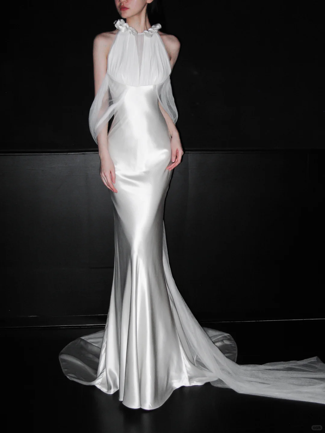 Romantic Mermaid Straps White Satin Tulle Long Wedding Dress DP8127