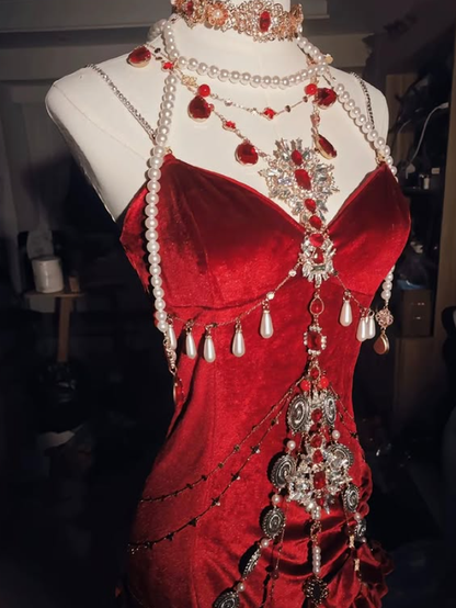 Stunning Burgundy Mermaid Spaghetti Strap Ruffle Velvet Prom Dress DP4156(Accessories not included)