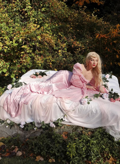 Sleeping Beauty A Line Long Sleeve Pink Chiffon Satin Prom Dress 18th Birthday Dress DP3385