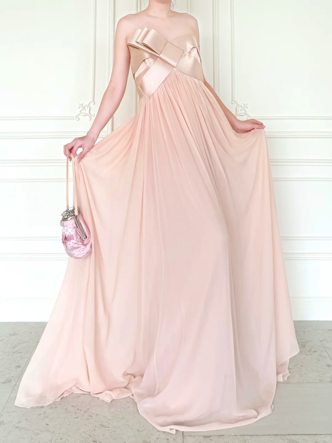 Sweety Light Pink A Line Strapless Chiffon Prom Dress Evening Dress DP6443