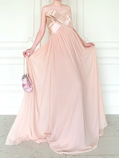 Sweety Light Pink A Line Strapless Chiffon Prom Dress Evening Dress DP6443