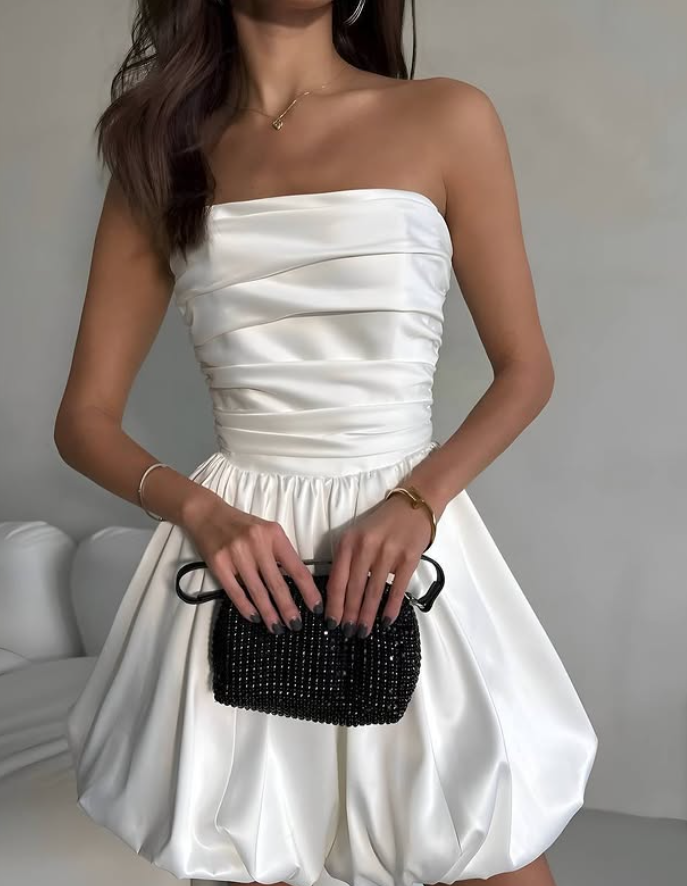 Cute A Line Strapless Black Satin Homecoming Dress Cocktail Dress DP3854