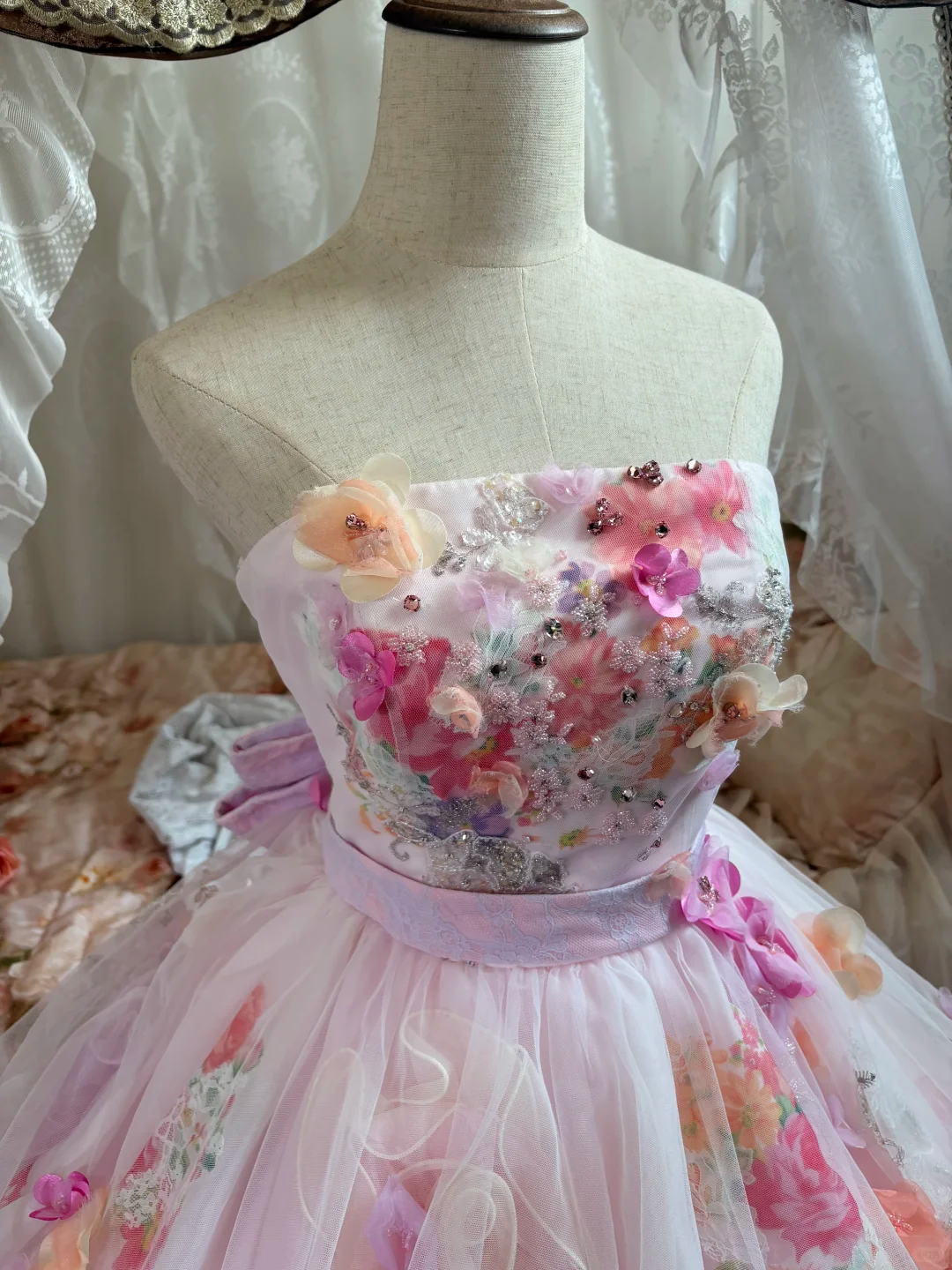 Princess Ball Gown 3D Floral Tulle Long Prom Dress 16th Birthday Dress DP5387