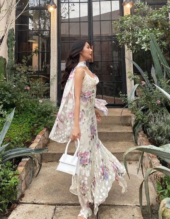 Vintage Mermaid Spaghetti Strap Ruffle Print Floral Chiffon Prom Dress Evening Dress DP1565