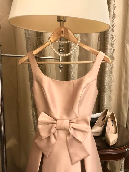 Simple White A Line Straps Bow Satin Short Homecoming Dress Birthday Dress DP2713