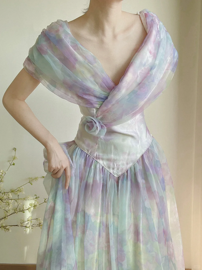 Dreamy Ball Gown Off the Shoulder Retro Organza Prom Dress Evening Dress DP3322
