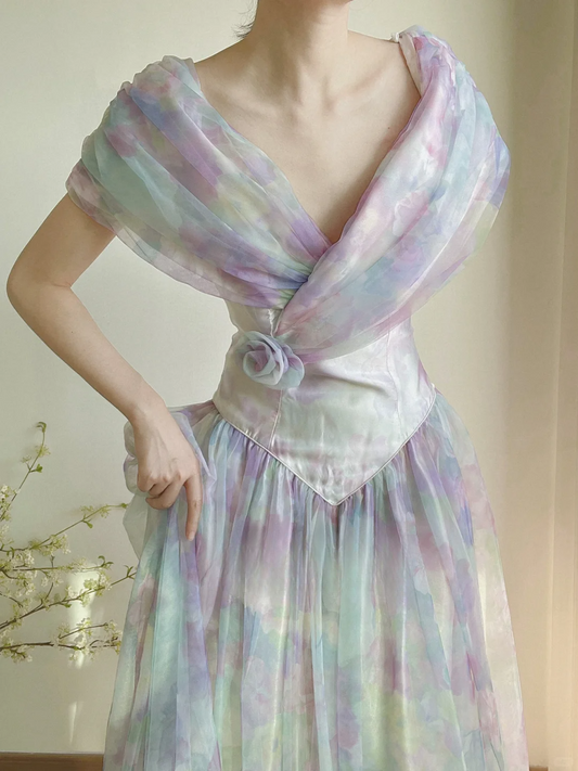 Dreamy Ball Gown Off the Shoulder Retro Organza Prom Dress Evening Dress DP3322