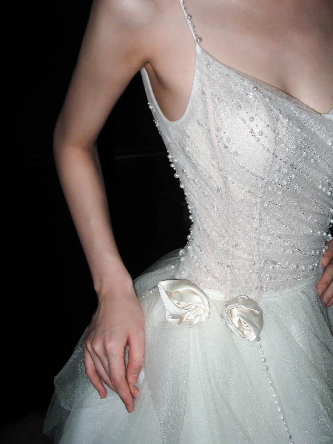 Pretty A Line Spaghetti Straps Pearl White Tulle Long Wedding Dress DP5798