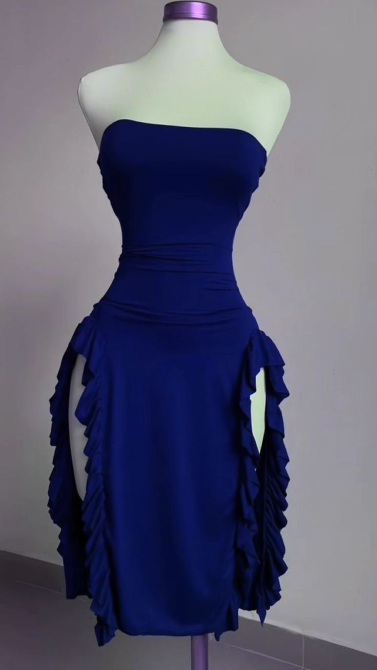 Strapless Sheath Midi Length Ruffle Prom Dress Sexy Evening Dress DP212