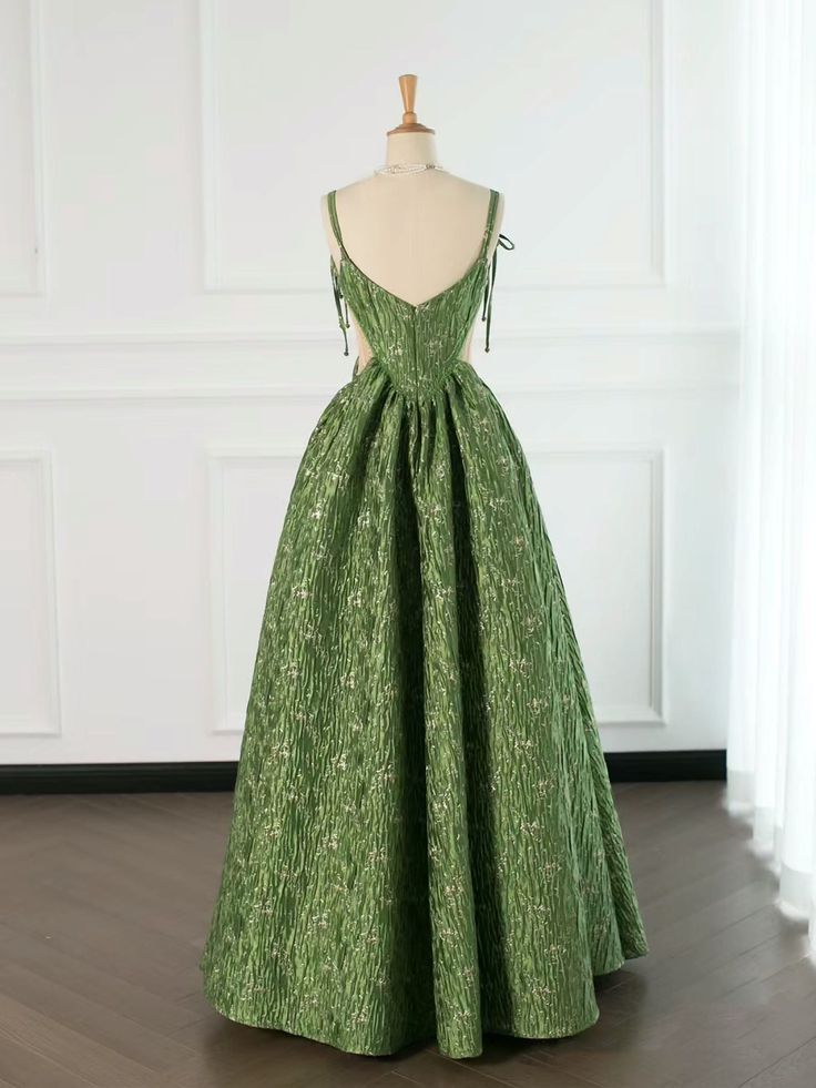 Unique Satin Green A Line Prom Dress Cut Out Waist Sexy Evening Party Dress DP743