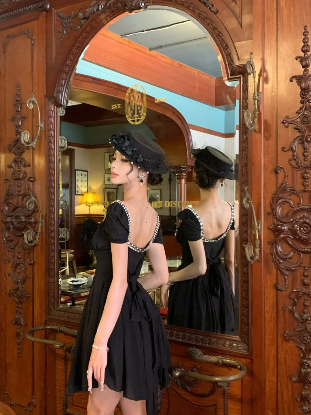 Cute A Line Puff Beaded Black Chiffon Short Homecoming Dress Outfits DP4555