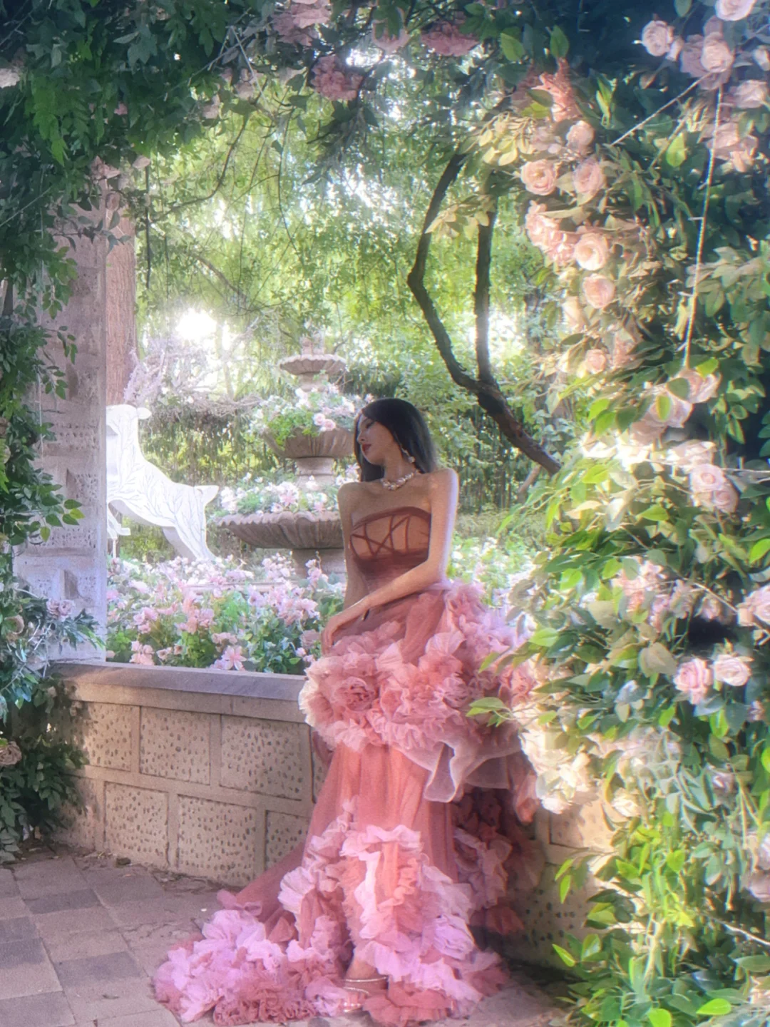 Pink Exquisite Mermaid Strapless Layered Tulle Long Sweep Prom Dress Evening Dress DP3135