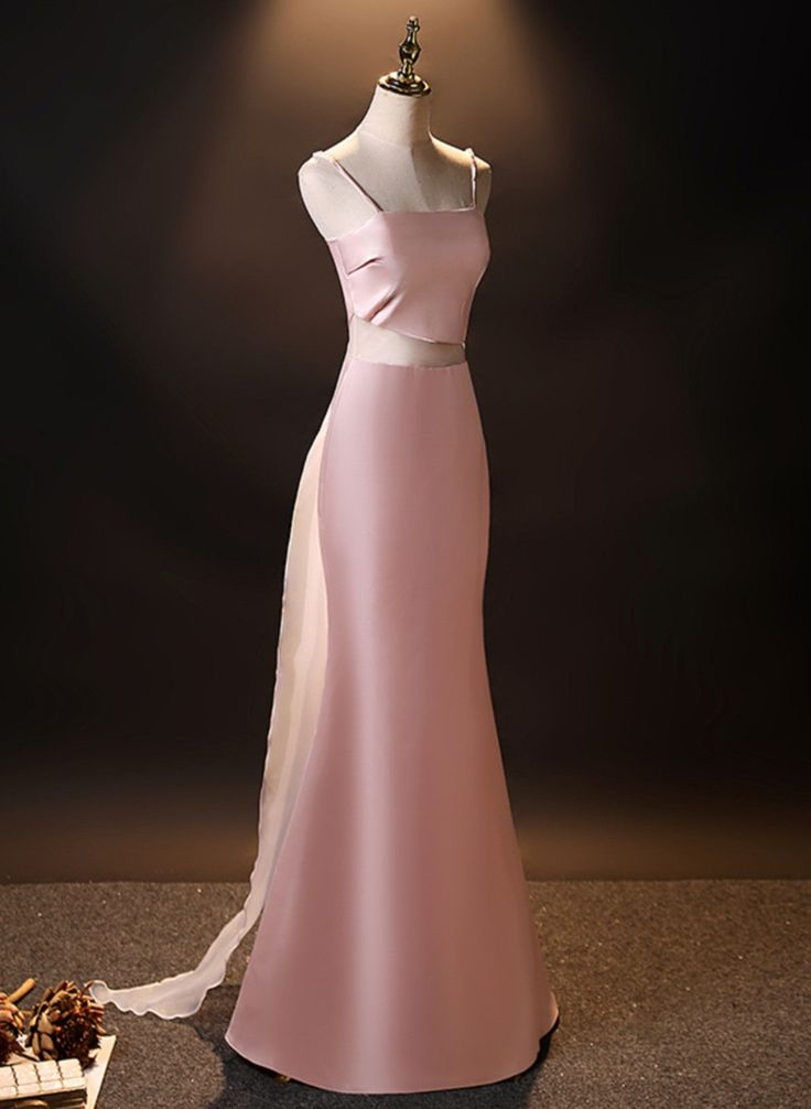 Pink Simple Mermaid Straps Long Evening Dress DP411