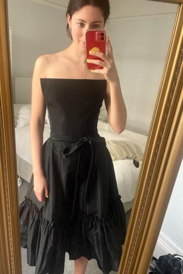 Simple A Line Strapless Black Satin Short Homecoming Dress DP1253