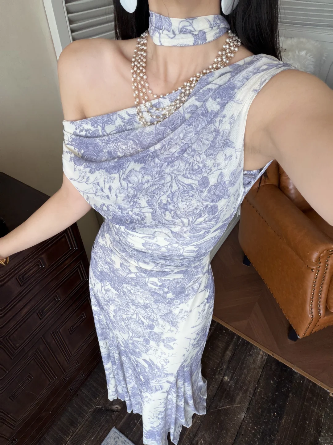Unique Purple Mermaid Print Floral Chiffon Long Prom Dress Evening Dress DP5649