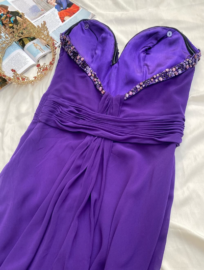 Purple A Line Sweetheart Neck Chiffon Long Prom Dress Evening Dress with Beads DP1379