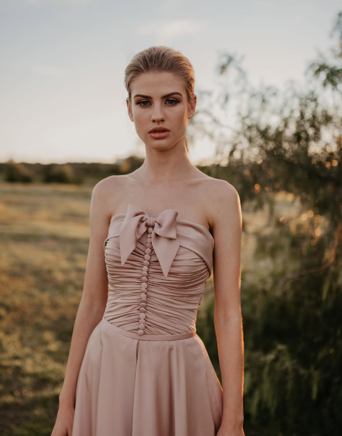 Pink A Line Strapless Bow Satin Long Sweep Party Dress Evening Dress DP2348