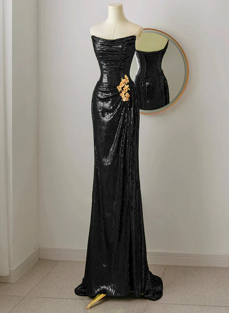 Unique Black Sequins Mermaid Long Prom Dress Evening Dress DP379