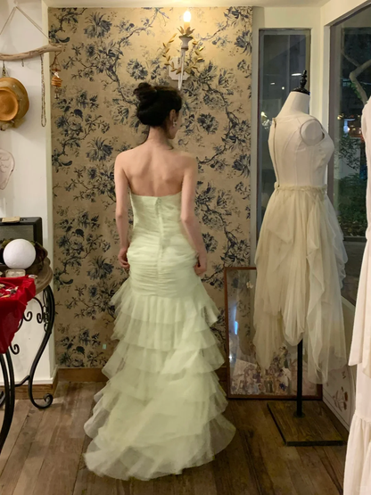 Vintage Light Green Sweetheart Neck Layered Tulle Prom Dress 22th Birthday Dress DP3931