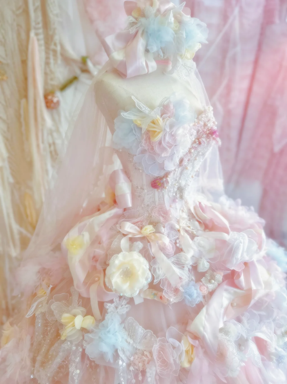 Pink Ball Gown Sweetheart Neck Beaded Floral Tulle Prom Dress 18th Birthday Dress DP4380