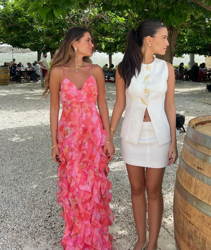 Pink Sheath Straps Print Floral Ruffle Chiffon Long Prom Dress Graduation Prom Dress DP4960