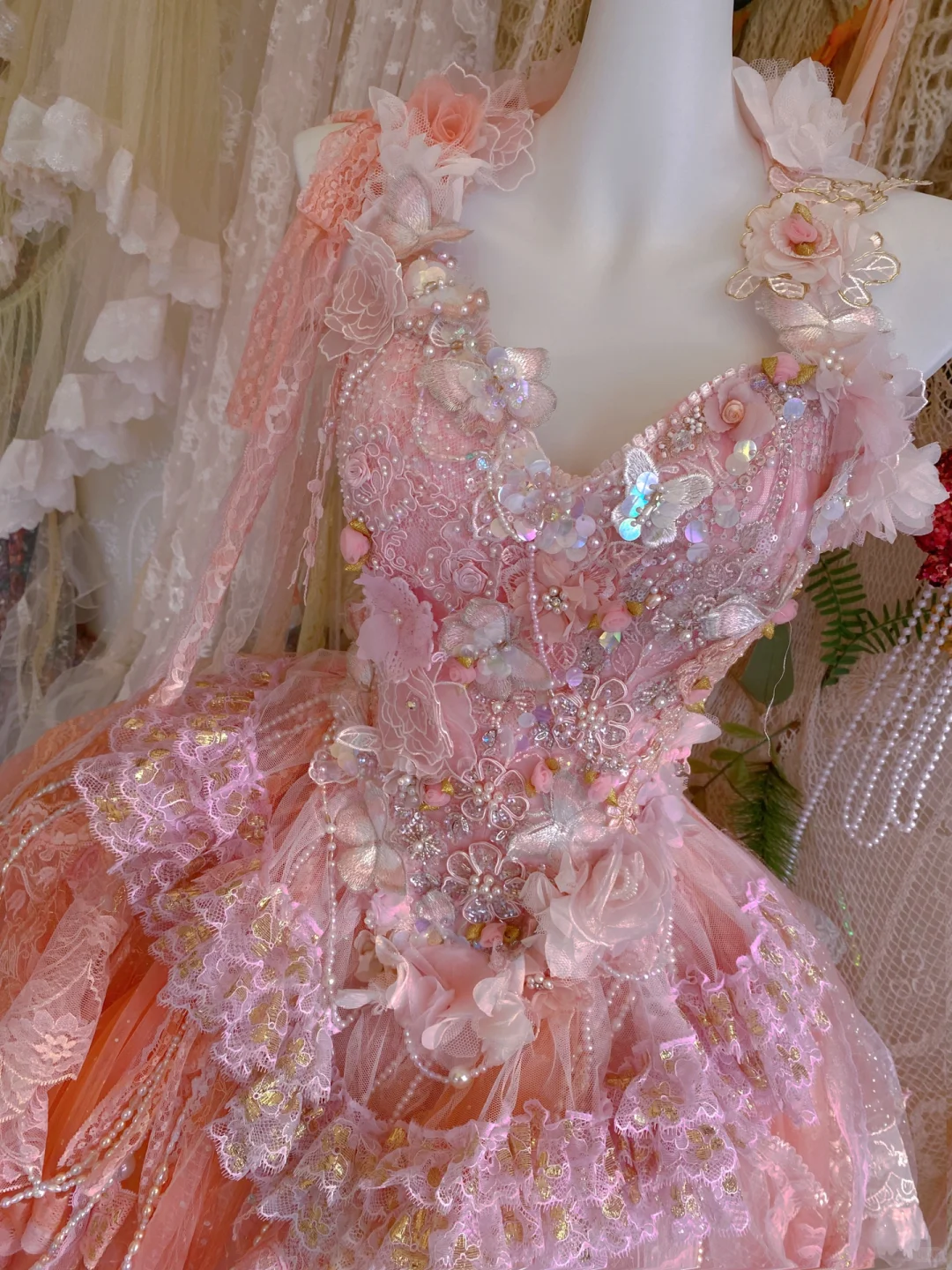 Pink Exquisite A Line Halter Floral Beaded Tulle Short Prom Dress Homecoming Dress DP3765