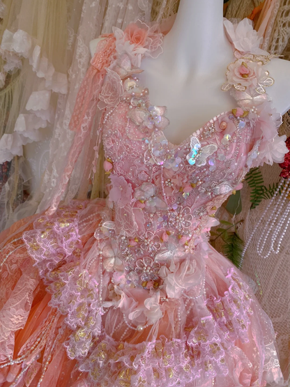 Pink Exquisite A Line Halter Floral Beaded Tulle Short Prom Dress Homecoming Dress DP3765