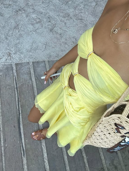 Sweety Yellow A Line Sweetheart Neck Chiffon Short Homecoming Dress Outfits DP4630