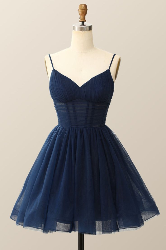 Navy Blue Short A-Line Tulle Homecoming Dress DP360