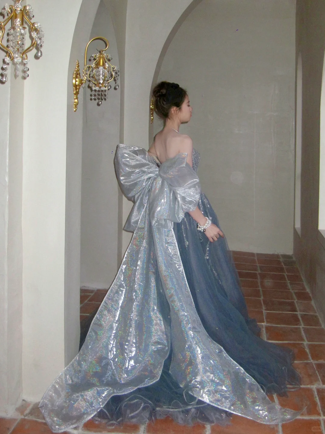 Dreamy A Line Sweetheart Neck Sequin Blue Tulle Long Party Dress Evening Dress with Bow DP2550