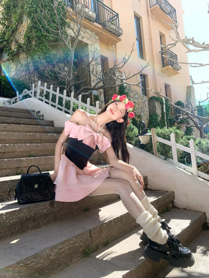 Cute A Line Off the Shoulder Pink Bow Organza Mini Homecoming Dress Birthday Dress DP2606