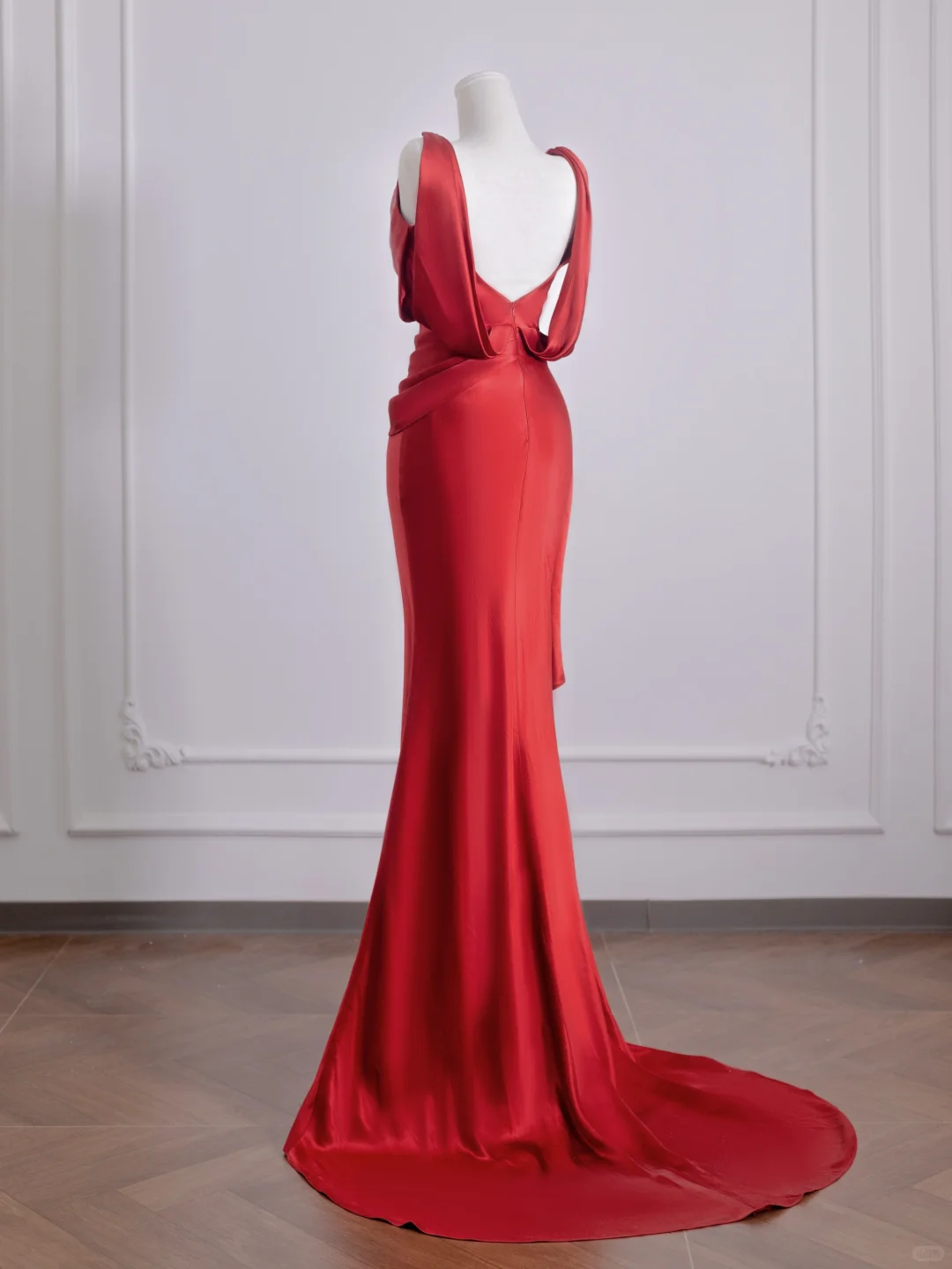 Simple Red Mermaid Straps Satin Prom Dress Wedding Guest Dress DP3879