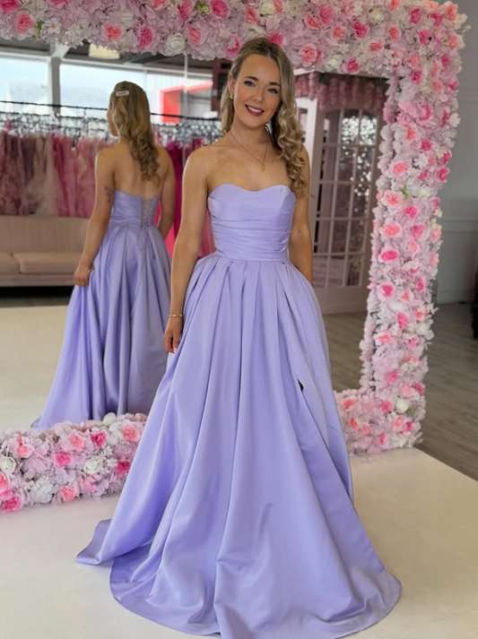 Simple Purple A Line Sweetheart Neck Satin Long Prom Dress Outfits DP6330