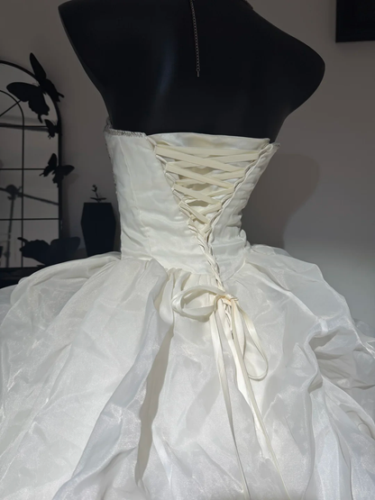 Vintage Ball Gown Strapless Beaded Pleated White Chiffon Prom Dress Quinceanera Dress DP6972