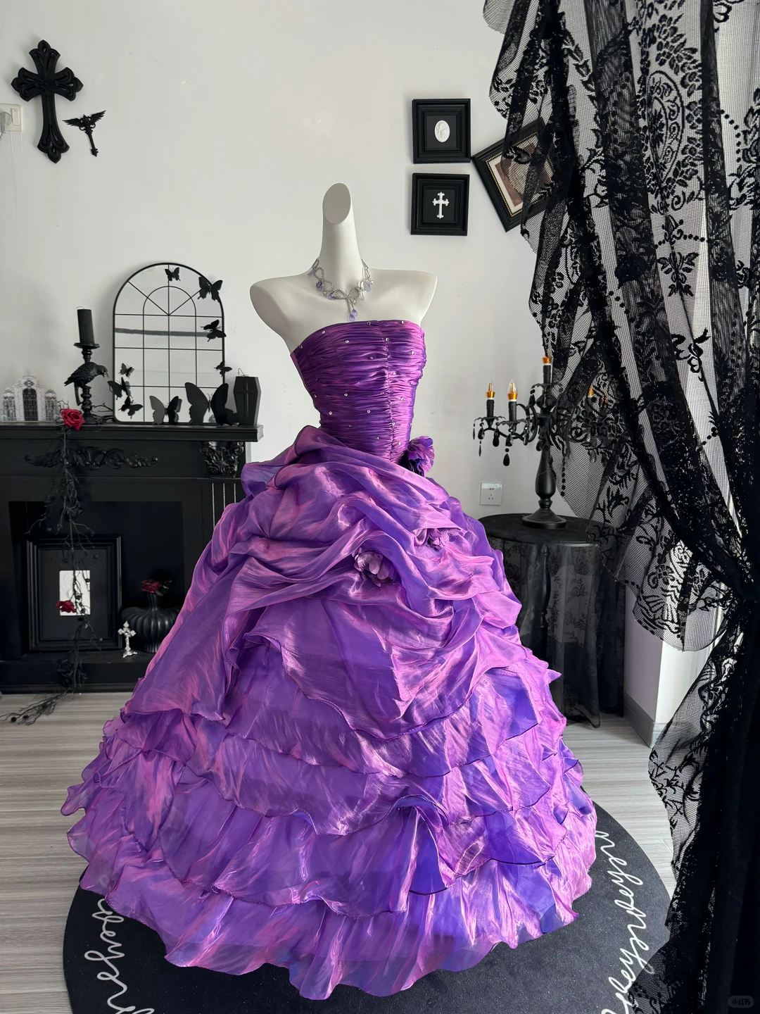 Vintage Purple Ball Gown Strapless Beaded Layered Satin Prom Dress Quinceanera Dress DP6962