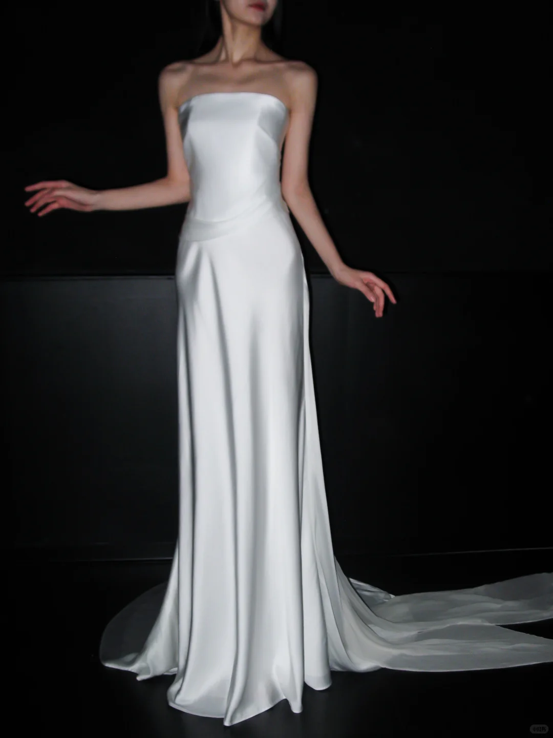 Elegant A Line Strapless White Satin Chiffon Long Wedding Dress DP5799