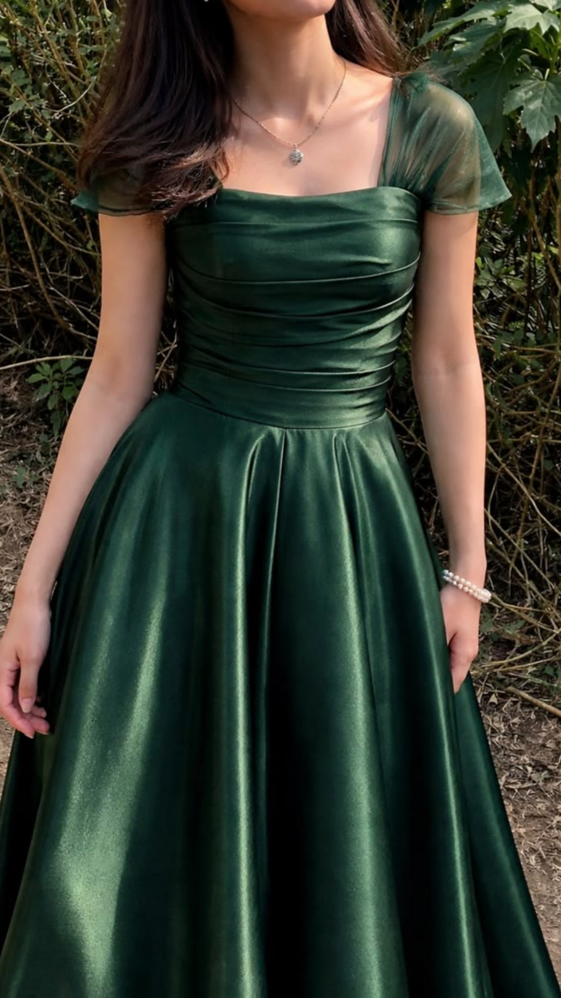 Elegance Emerald A Line Straps Satin Prom Dress DP5176