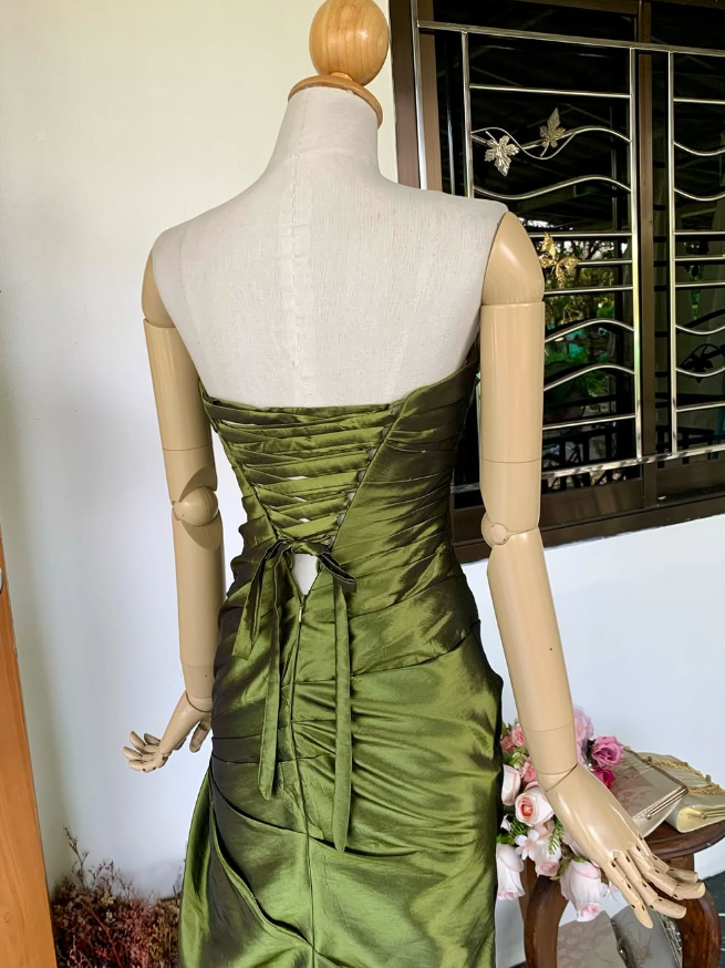 Green A Line Strapless Satin Long Prom Dress Evening Dress DP1833
