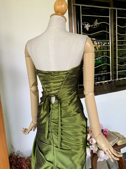 Green A Line Strapless Satin Long Prom Dress Evening Dress DP1833