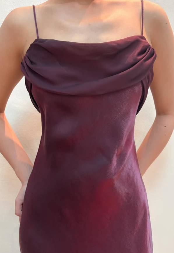 Vintage Dark Burgundy Simple Sheath Chiffon Satin Prom Dress Evening Dress Date Dress DP5284